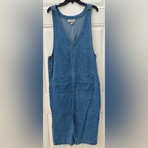 D.A.K. Maxi Denim Dress Women's Small Sleeveless Pockets Vintage & Artist Look